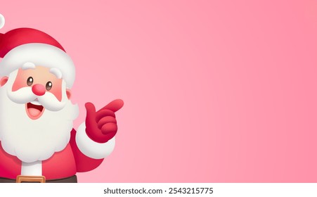 Santa Claus with Pointing Arms and Excited Expression on Pink Background, Christmas Promotions, Advertisement and Designs Concept - Powered by Shutterstock