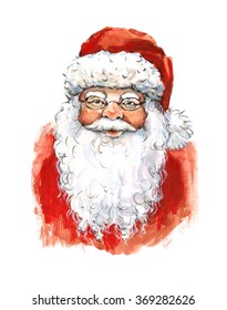 Santa Claus Portrait Watercolor Christmas Holiday Illustration Hand Painted Greeting Card Design 