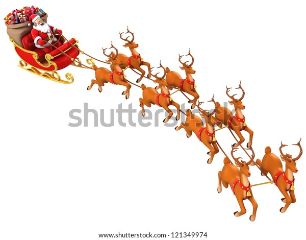 Santa Claus Rides Reindeer Sleigh On Stock Illustration