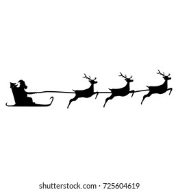 Silhouette Santa Claus Riding Sleigh Reindeer Stock Vector (Royalty ...