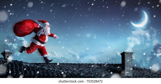 Santa Claus Running On The Rooftops - 3d illustration
 - Powered by Shutterstock