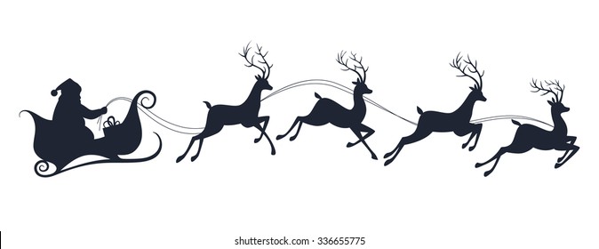 Santa Claus Silhouette Riding A Sleigh With Deers