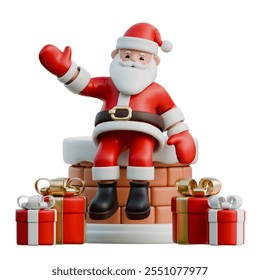 Santa Claus sitting on a chimney 3D Christmas Illustration - Powered by Shutterstock