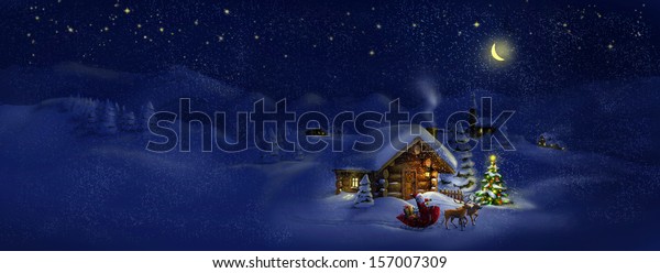 Santa Claus Sledge Presents Deers By Stock Illustration 157007309