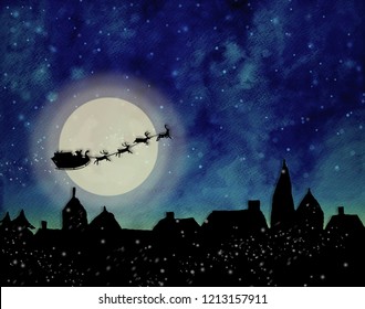 783 Santa sleigh watercolor Images, Stock Photos & Vectors | Shutterstock