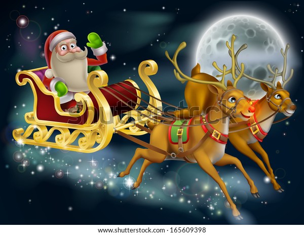 Santa Claus Sleigh Scene Santa His Stock Illustration 165609398