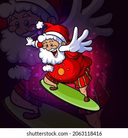 The santa clause is riding a surfing board esport mascot design of illustration - Powered by Shutterstock