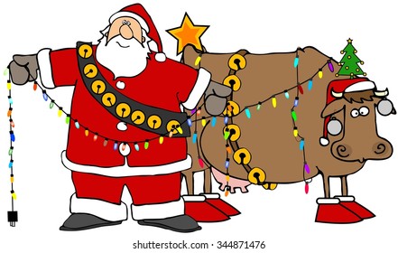 Santa Decorating His Christmas Cow