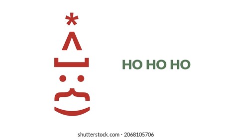 Santa Emoticon card. Minimalist Christmas card design. Postcard for the programmer. Red glyphs on a white background. Funny Christmas card. Ho-Ho-Ho! Design for banner, postcard - Powered by Shutterstock