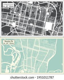 Santa Fe and San Miguel de Tucuman Argentina City Map Set in Black and White Color in Retro Style. Outline Map.