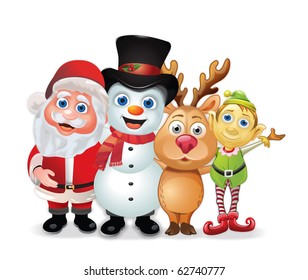 Santa, Frosty, Reindeer and Elf