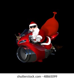 Santa Of The Future Looking Cool With A Bit Of An Attitude On His Shiny New Red And Chrome Jet Bike .