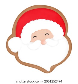 Santa gingerbread cookie and colors icing top  Cute watercolor illustration  white background  copy space 