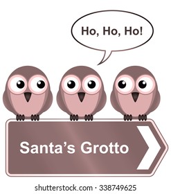 Santa Grotto Sign With Bird Imitating Santa 