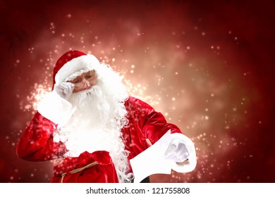 Santa Holding Christmas Letters Looking Camera Stock Illustration 121754554