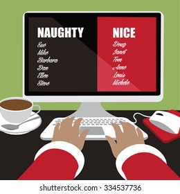 Santa Inputs His Naughty Or Nice List Flat Design