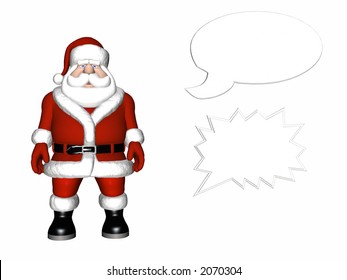 Santa isolated on a white background with a couple of 3D talk bubbles. - Powered by Shutterstock