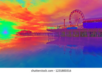Santa Monica Pier Painting Illustration  