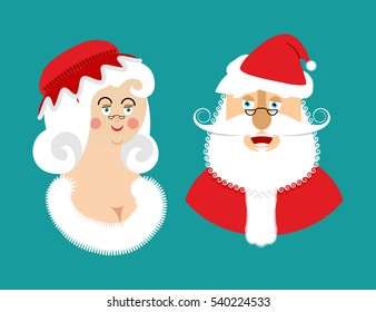 Santa and Mrs. Claus isolated. Christmas family. Woman in red dress and white apron. Cheerful elderly. New Year menage. 
 - Powered by Shutterstock