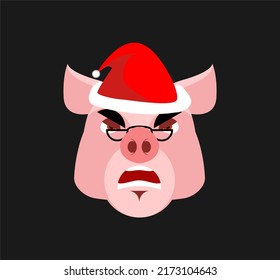 Santa Piig Angry Emoji. Aggressive Piggy. Head Farm Animal. Christmas Avatars