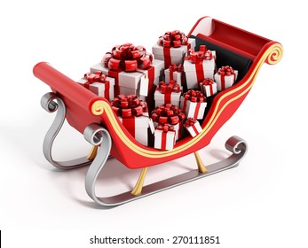 Santa's Sleigh Full Of Presents Isolated On White Background