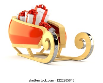 Santa's Sleigh With Gifts Isolated On White Background. 3d Illustration