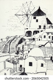 Santorini Hand Drawn Illustration,art Design,wall Inspiration