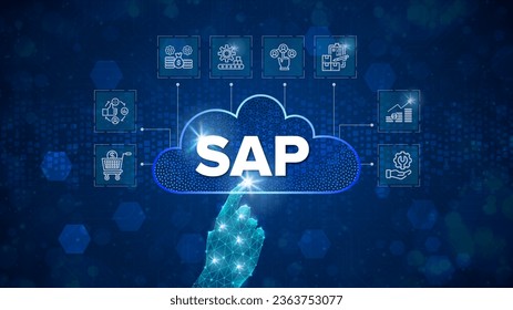 SAP Cloud System Software Automation - Enterprise Resource Planning (ERP) construction concept on virtual screen.