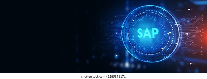 SAP System Software Automation concept on virtual screen data center. Business, modern technology, internet and networking concept.  3d illustration