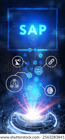 SAP System Software Automation concept on virtual screen data center. Business, modern technology, internet and networking concept. 3d illustration
