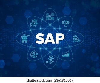 SAP System Software Automation - Enterprise Resource Planning (ERP) construction concept on virtual screen.