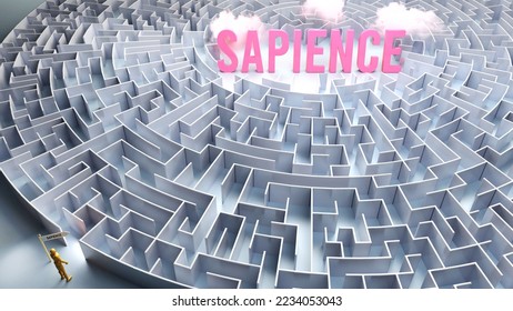 Sapience and a difficult path, confusion and frustration in seeking it, hard journey that leads to Sapience,3d illustration