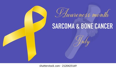 Sarcoma Bone Cancer Awareness Month banner concept is celebrated every July. Yellow ribbon on a blue background.  - Powered by Shutterstock