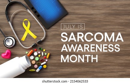 Sarcoma cancer awareness month is observed every year in July, it is a type of cancer that begins in bone or in the soft tissues of the body, including cartilage, fat, muscle. 3D Rendering - Powered by Shutterstock