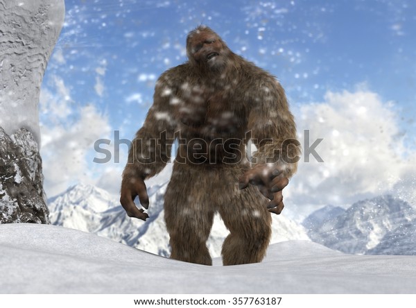 Sasquatch Bigfoot Yeti On Snowy Mountain Stock Illustration 357763187