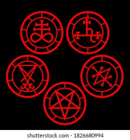 Satanic Crosses. Sigil Of Lucifer Baphometh Sulfur Lilith Azazel Demon Symbol Design Illustration