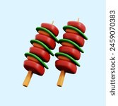 satay asian grilled meat stick food culinary 3d icon illustration render design