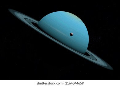 Satellite Ariel or Uranus I orbiting around Uranus planet. 3d render