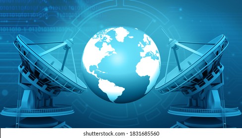 Satellite dish antenna with earth. Abstract world technology background. 3d illustration		 - Shutterstock ID 1831685560
