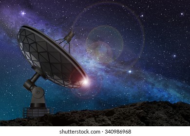 satellite dish under a starry night sky - Shutterstock ID 340986968