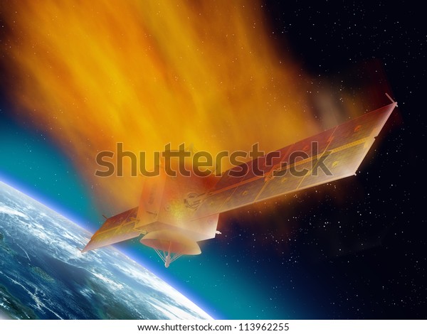 Satellite Hurtling Through Space Burning Enters Stock Illustration ...