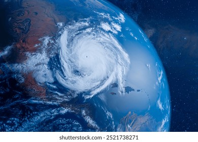 Satellite imagery captures Hurricane Helene swirling over Florida, USA, illustrating the massive storm's structure and impact on the region during its formation.