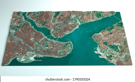 Satellite map of Istanbul, Turkey, is the most populous city in Turkey and the country's economic, cultural. Streets map and city center. Element of this image is furnished by Nasa. 3d render