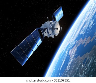 Satellite In Space. 3D Scene.