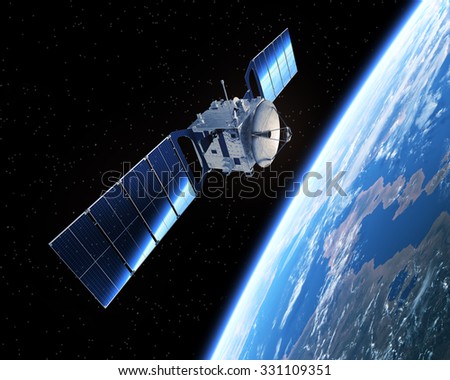 Satellite In Space. 3D Scene.