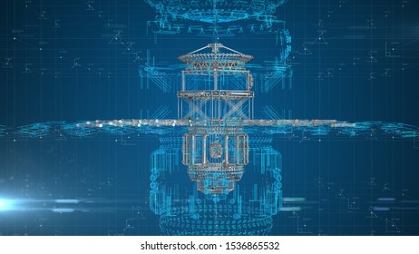 Satellite And Space Flight Aeronautical Engineering Design For Aerospace Technology - 3D Illustration Rendering