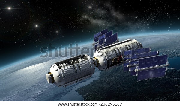 Satellite Surveying Earth Spacelab Spacecraft Design Stock Illustration