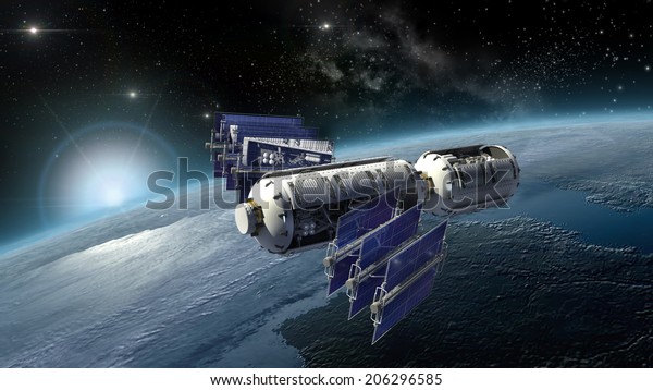 Satellite Surveying Earth Spacelab Spacecraft Design Stock Illustration