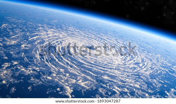 Satellite view of the eye of the storm, tropical\
storm. Formation of hurricanes. Atmospheric pressure. Meteorology.\
Climate change and global warming. Destructive air vortex. 3d\
render.\
Typhoon