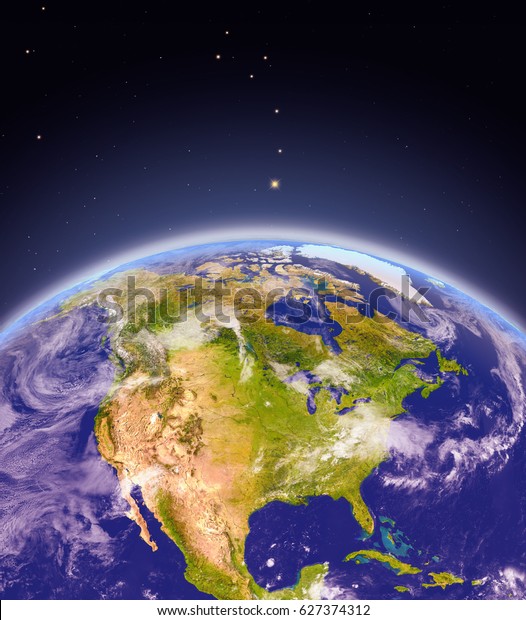 Satellite View North America On Planet Stock Illustration 627374312